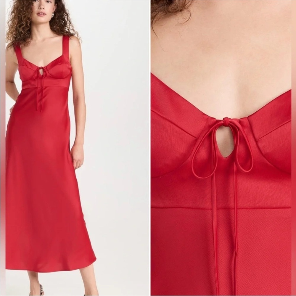 WAYF Red Corset Bust Sleeveless Midi Dress M Holiday Party Prom Christmas Vibe